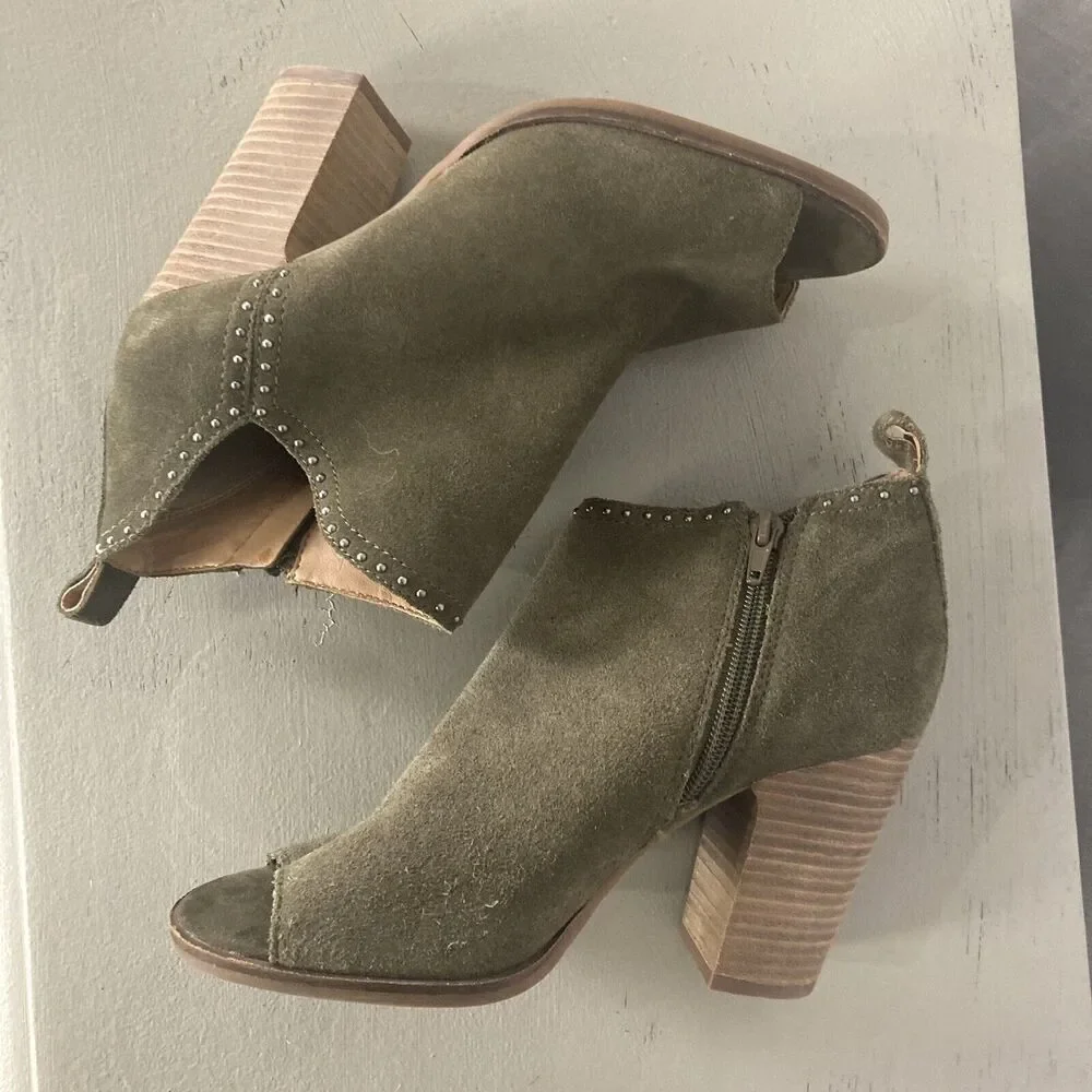 Lucky Brand Shoes Lotisha Booties Womens 8.5 Green Peep Toe Block Heel Leather - Picture 6 of 12